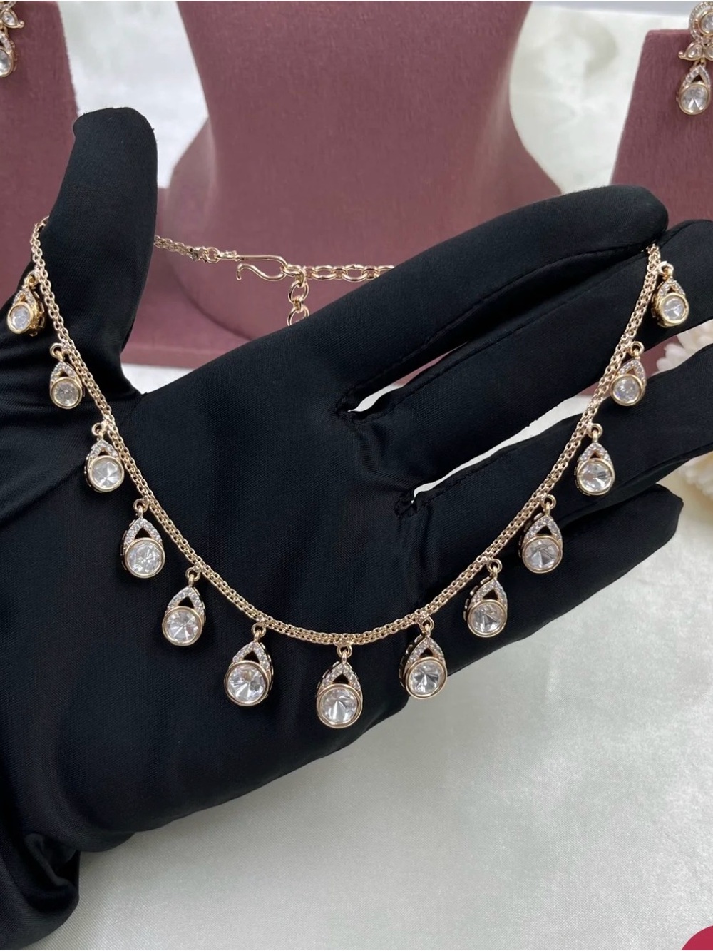 Gold-Tone Teardrop Crystal Pendant Necklace - Elegant Women's Jewelry